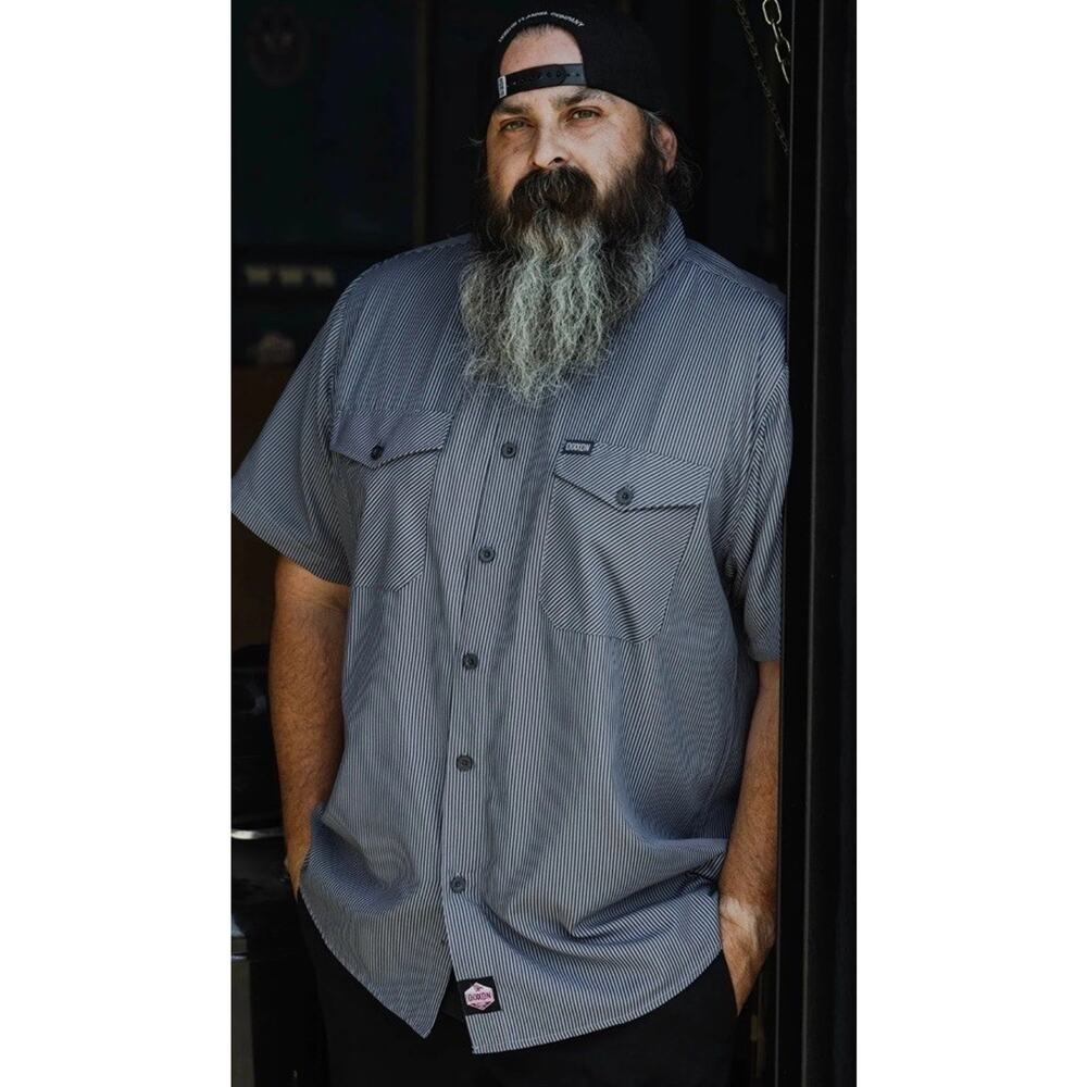 Dixxon Button Up Shirt Mens L Gray Short Sleeve Workwear Mechanic Shop Workforce